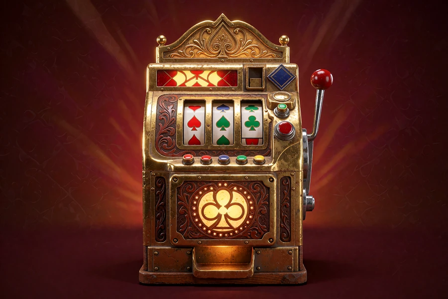 Złoty automat do gry WestAce Casino z bębnami w motywie kart - popularne sloty w kasynie online