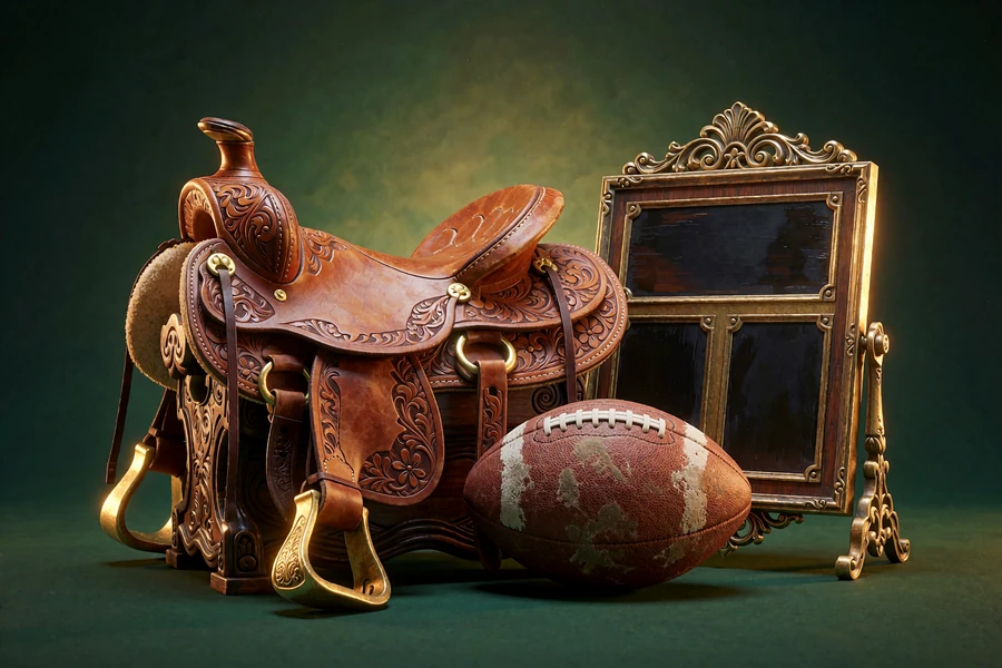 Sk&oacute;rzane siodło western, piłka do futbolu i tablica wynik&oacute;w - sekcja sportsbook WestAce Casino